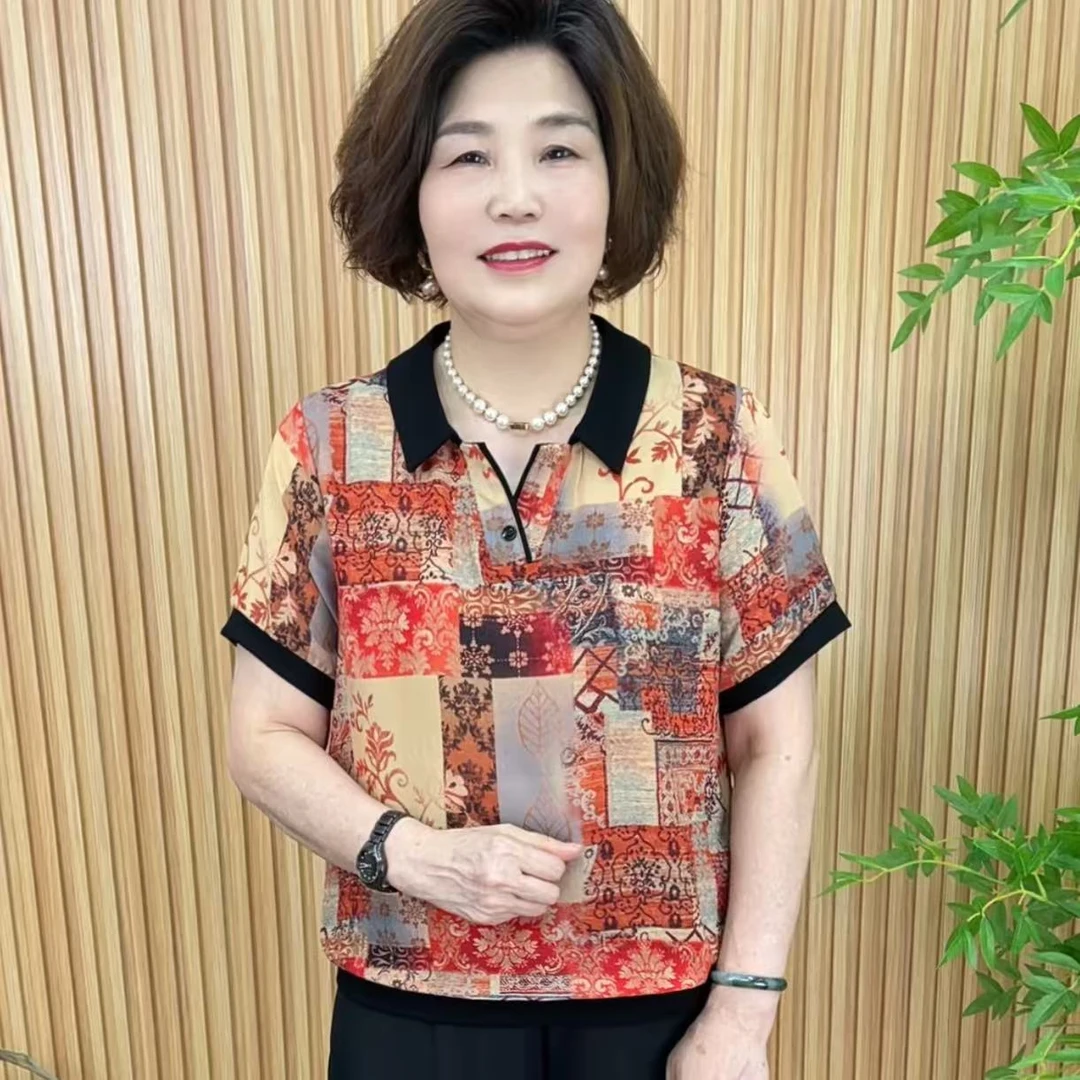 娃娃领常规时尚宽松型中老年女装洋气百搭高质感穿搭V6616