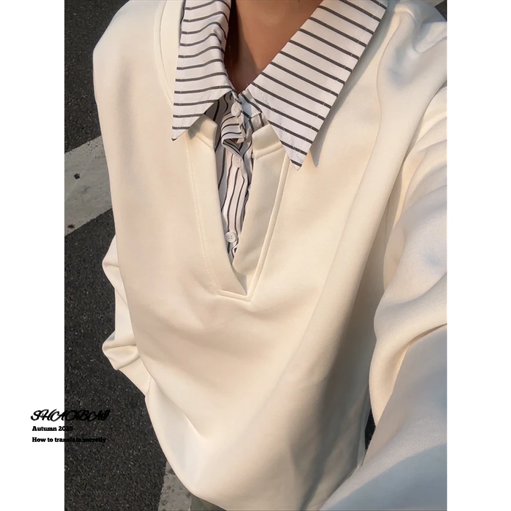 假两件卫衣男款秋季氛围感拼色长袖宽松百搭美式潮牌cleanfit外套