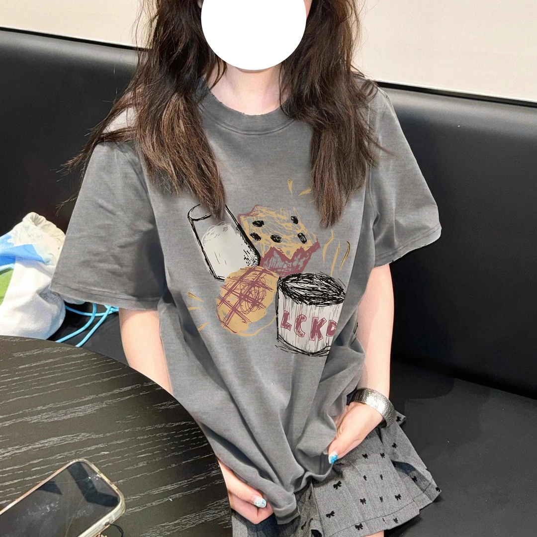 女童夏季短袖T恤2025新款圆领纯棉透气12-15岁独特洋气时髦女童装