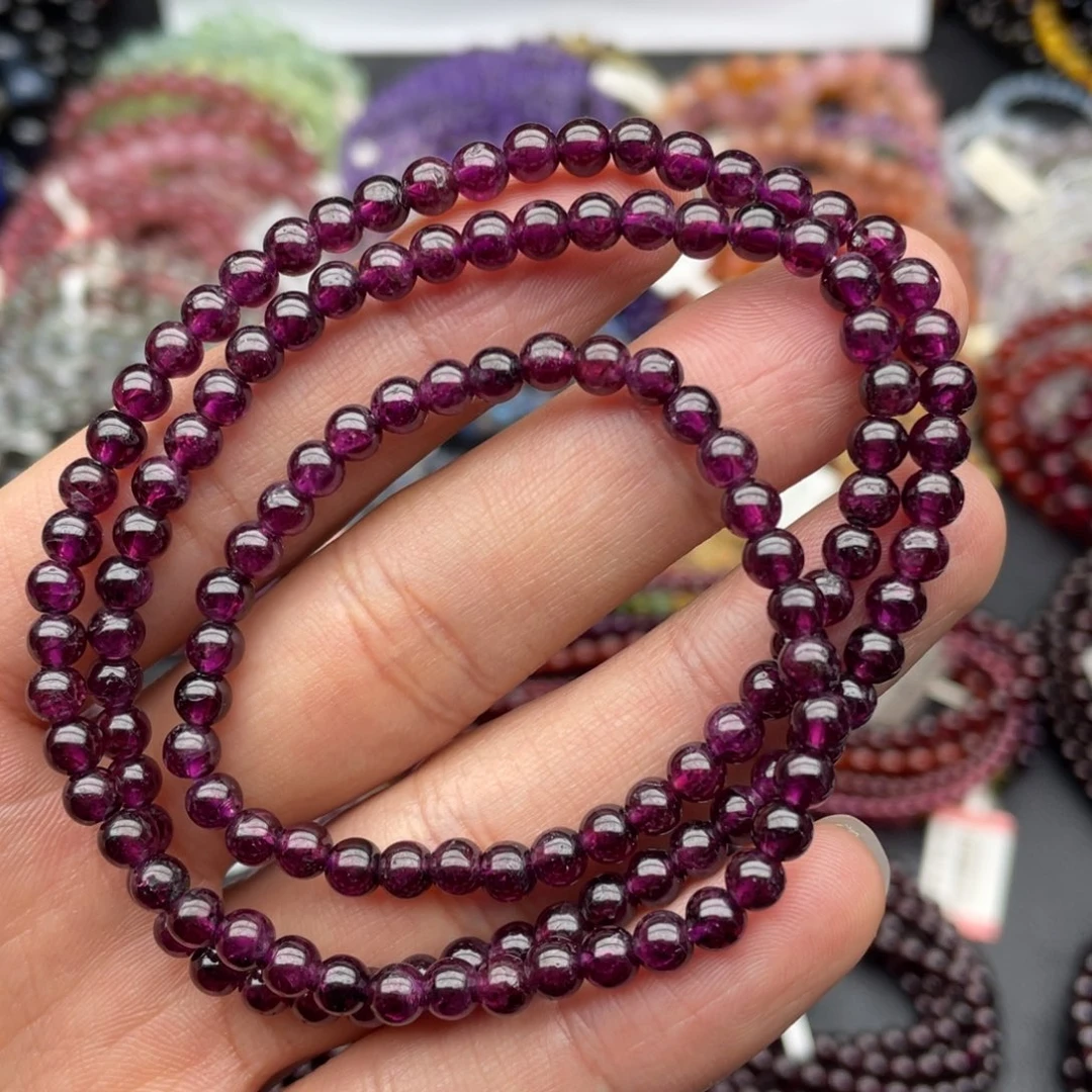 手链石榴石未镶嵌4.5毫米三圈紫牙乌手链