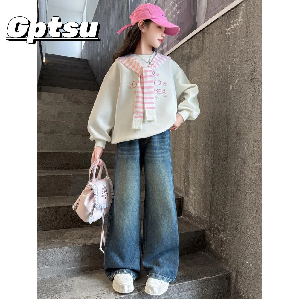 GPTSu女童卫衣套装秋季女大童春秋装韩系上衣儿童牛仔裤两件套潮