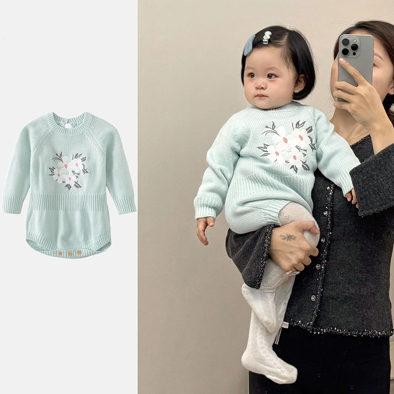 宝宝春装衣服洋气婴儿包屁衣春秋季毛衣女婴长袖针织连体衣外出服