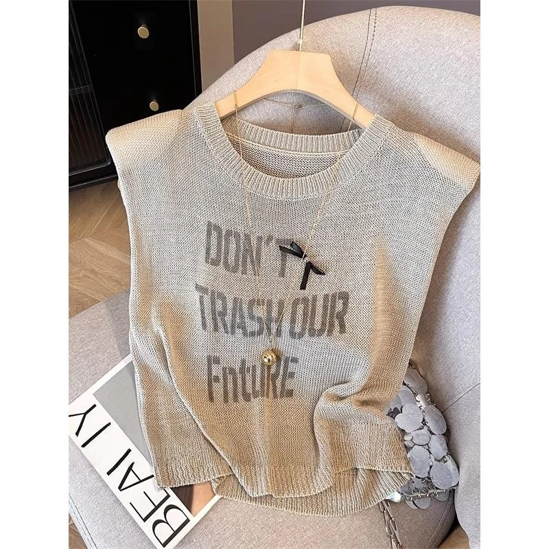 高端减龄冰丝薄经典欧洲流行的女士t恤夏季灰色短袖针织时尚上衣