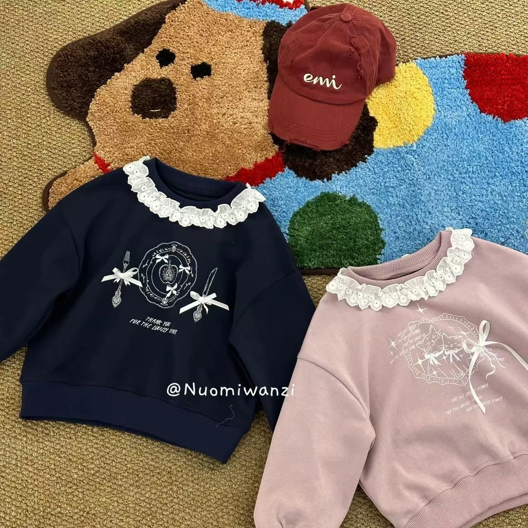 丸子十【现货】【微甜】儿童韩版花边立体蝴蝶结卫衣（秋款）WZJ-25568