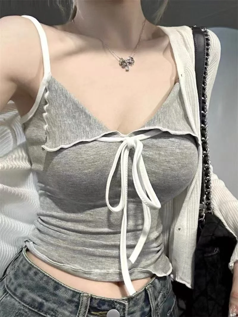 吊带背心辣妹短款性感抽绳显瘦百搭美背小众修身外穿设计感打底