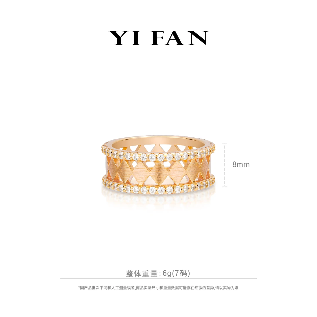 925银合成锆石戒指 10383-香槟金满钻镂空菱格纹豪镶百搭戒指