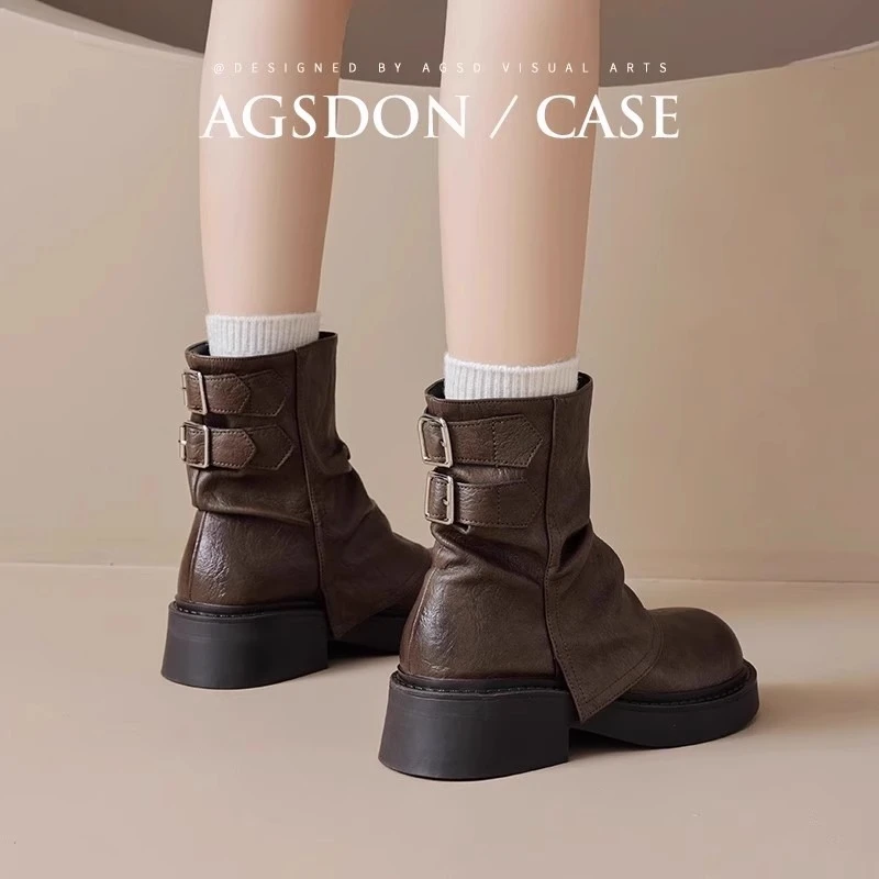 奥古狮登马丁靴女2025新款秋冬季厚底美拉德短靴子英伦风西部靴爆