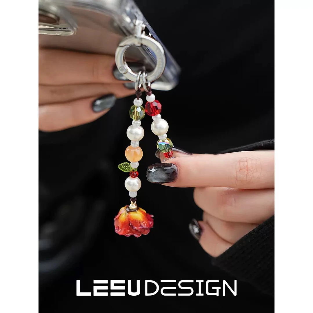 新品干枯玫瑰花手机链短款挂件高颜值时尚手机挂饰饰品