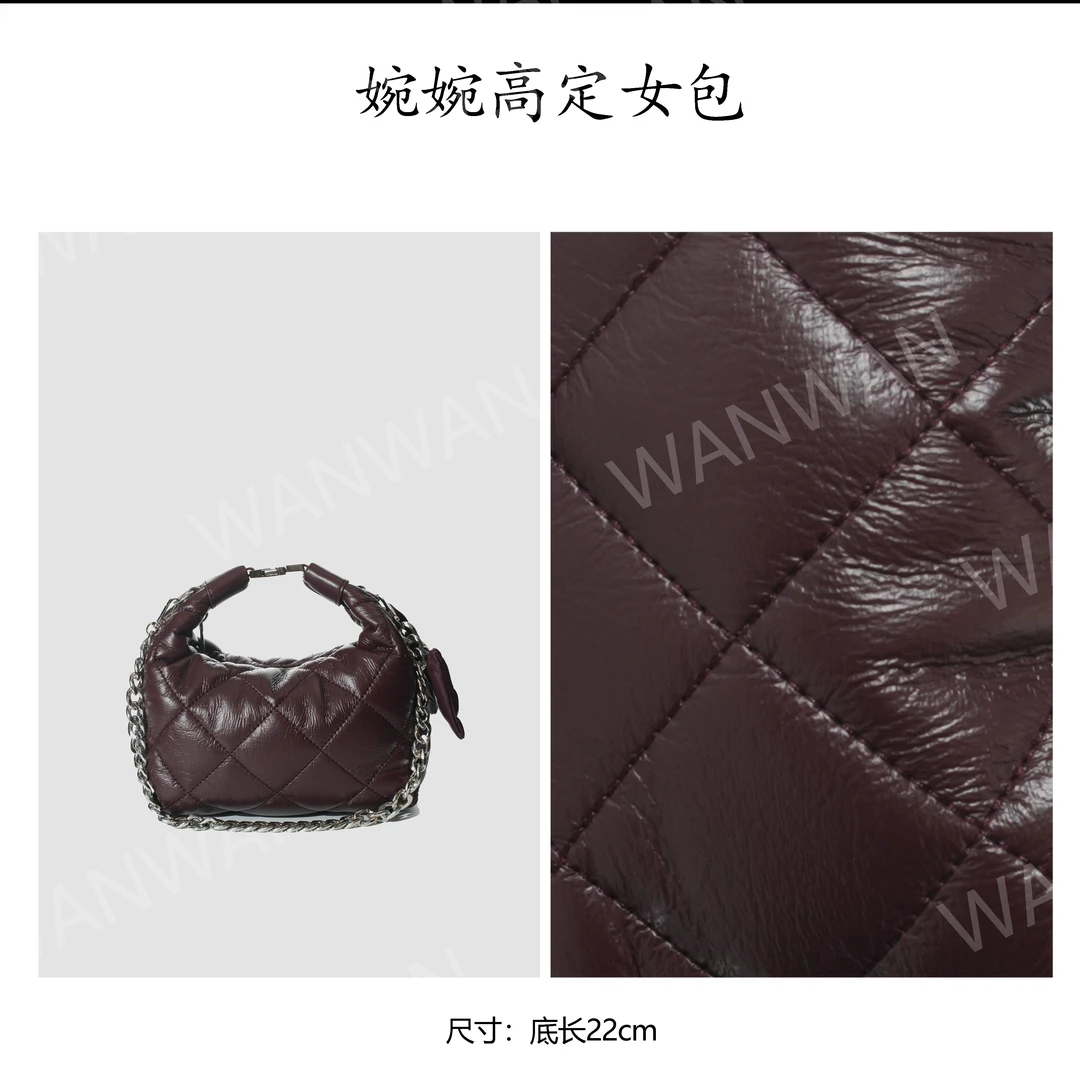 WANWAN 轻奢暗黑风斜挎包轻奢流浪包黑色格纹BV0838-酒红色