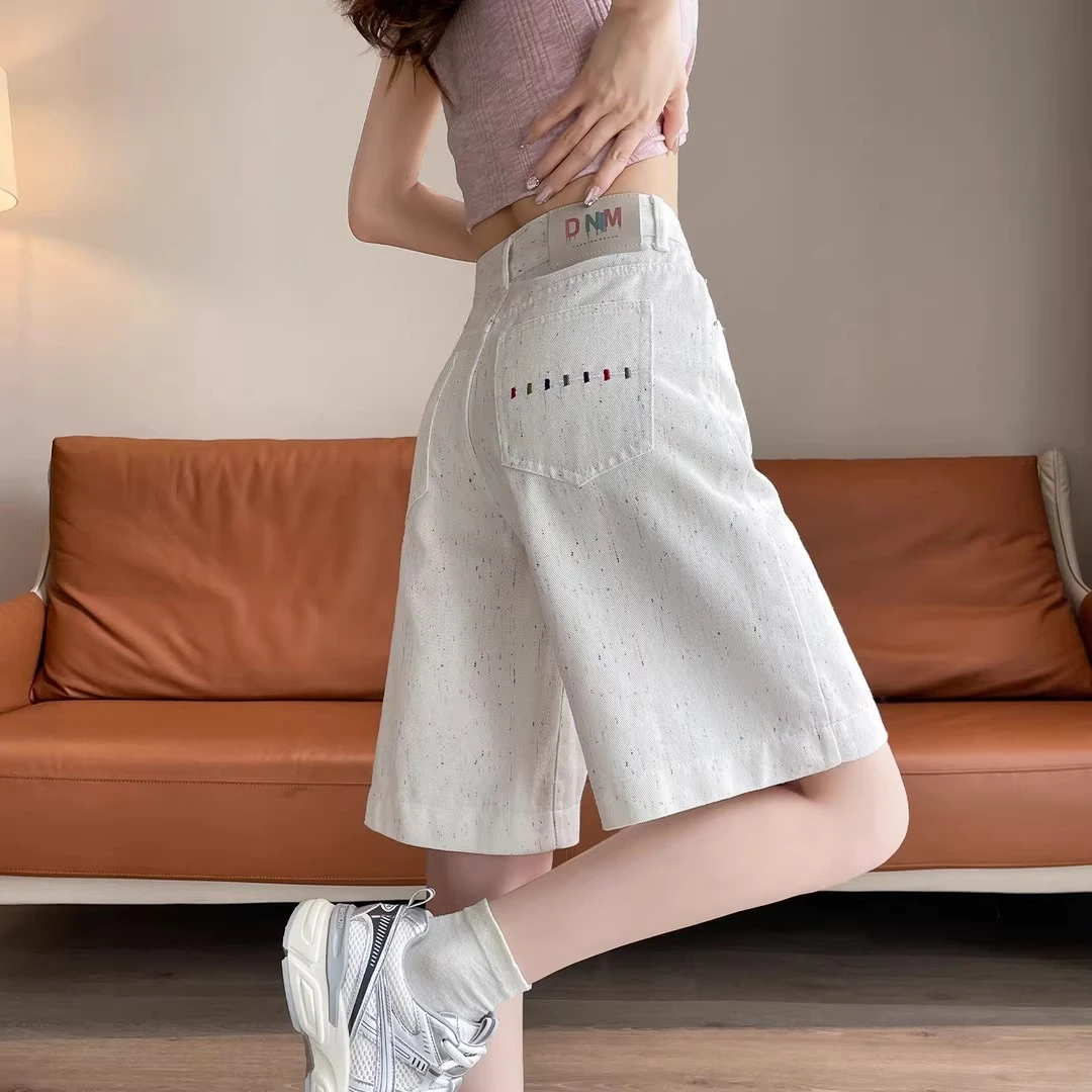 白色五分牛仔短裤女款爆款2025新款百搭高腰显瘦直筒五分阔腿中裤