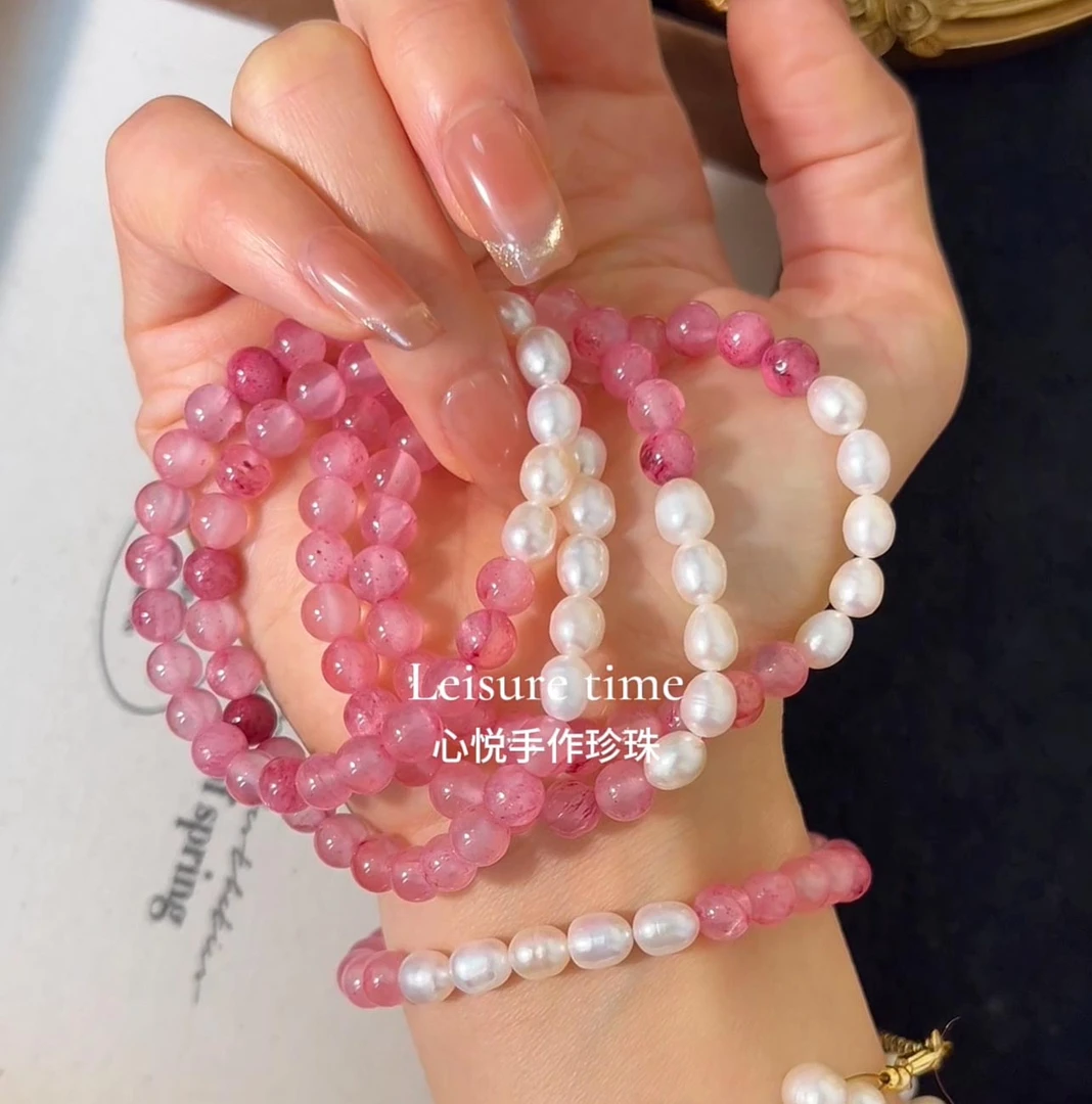【粉丝福利】天然淡水珍珠波斯玉手链少女粉小众简约手链LH0604