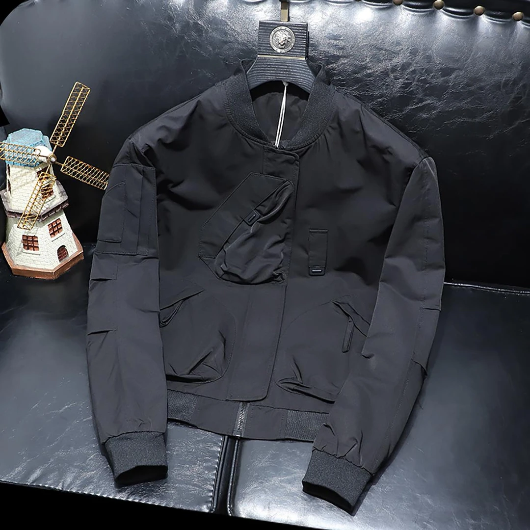 【TQUX港奢男装】黑色韩版夹克男修身百搭痞帅美式棒球服潮牌立领