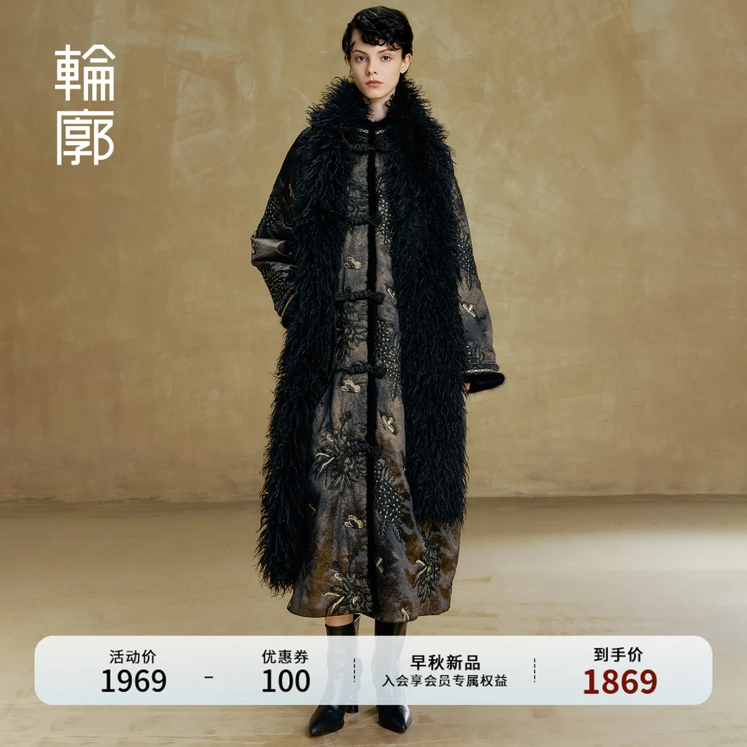 轮廓南亭棉服国风刺绣时尚洋气复古女冬季宽松外套通勤女L254Y013