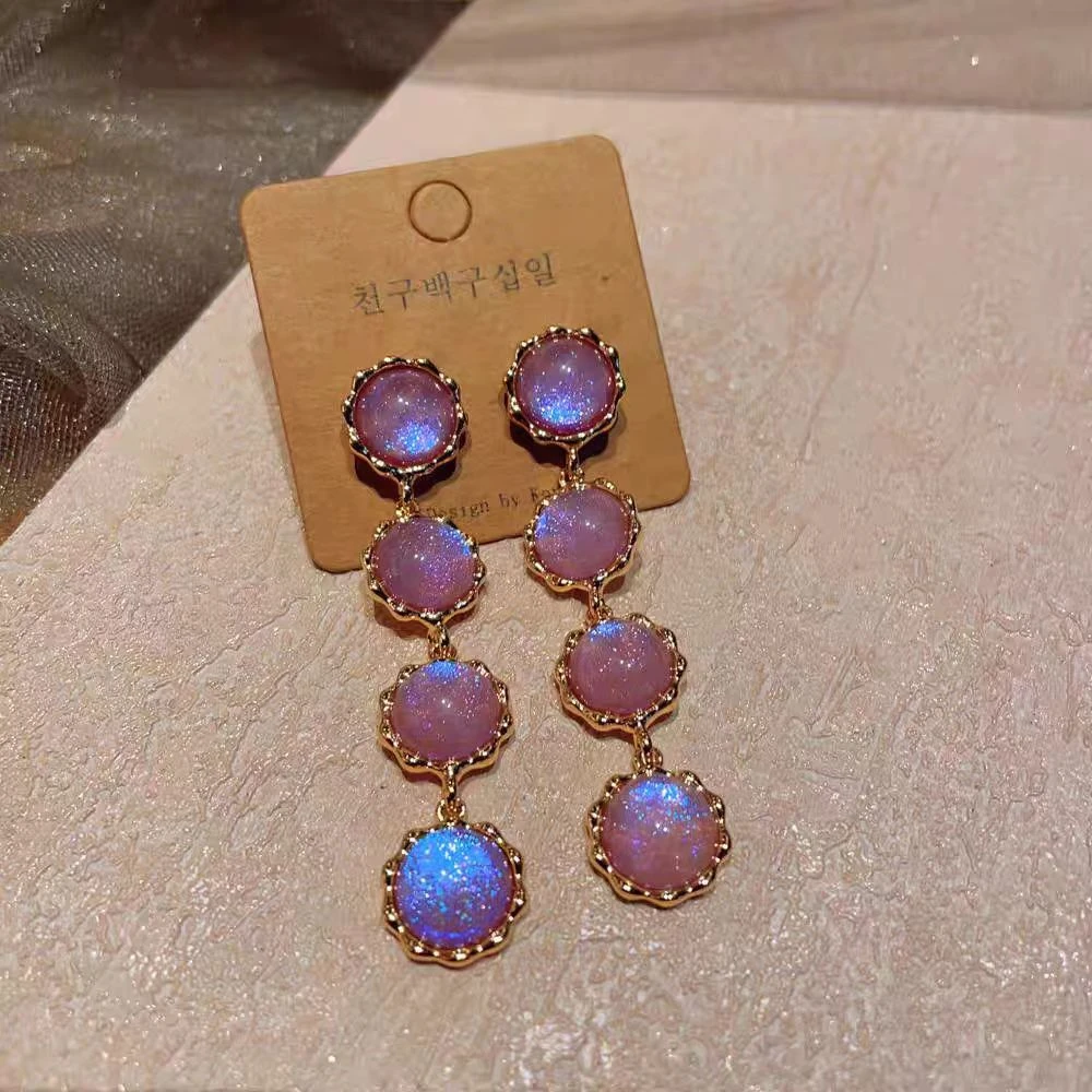 合金亚克力耳饰 2185 小众气质轻奢复古精致长款珠珠镶嵌奢华耳钉