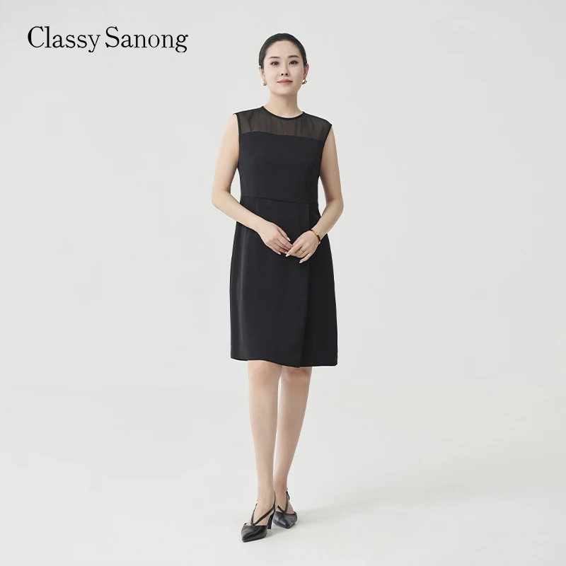 Classy Sanong优雅黑色圆领无袖连衣裙