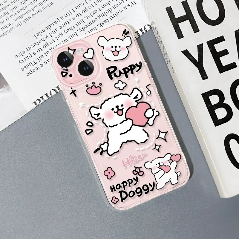 卡通爱心小狗适用苹果13手机壳软iphone16pro/15小米vivo华为oppo