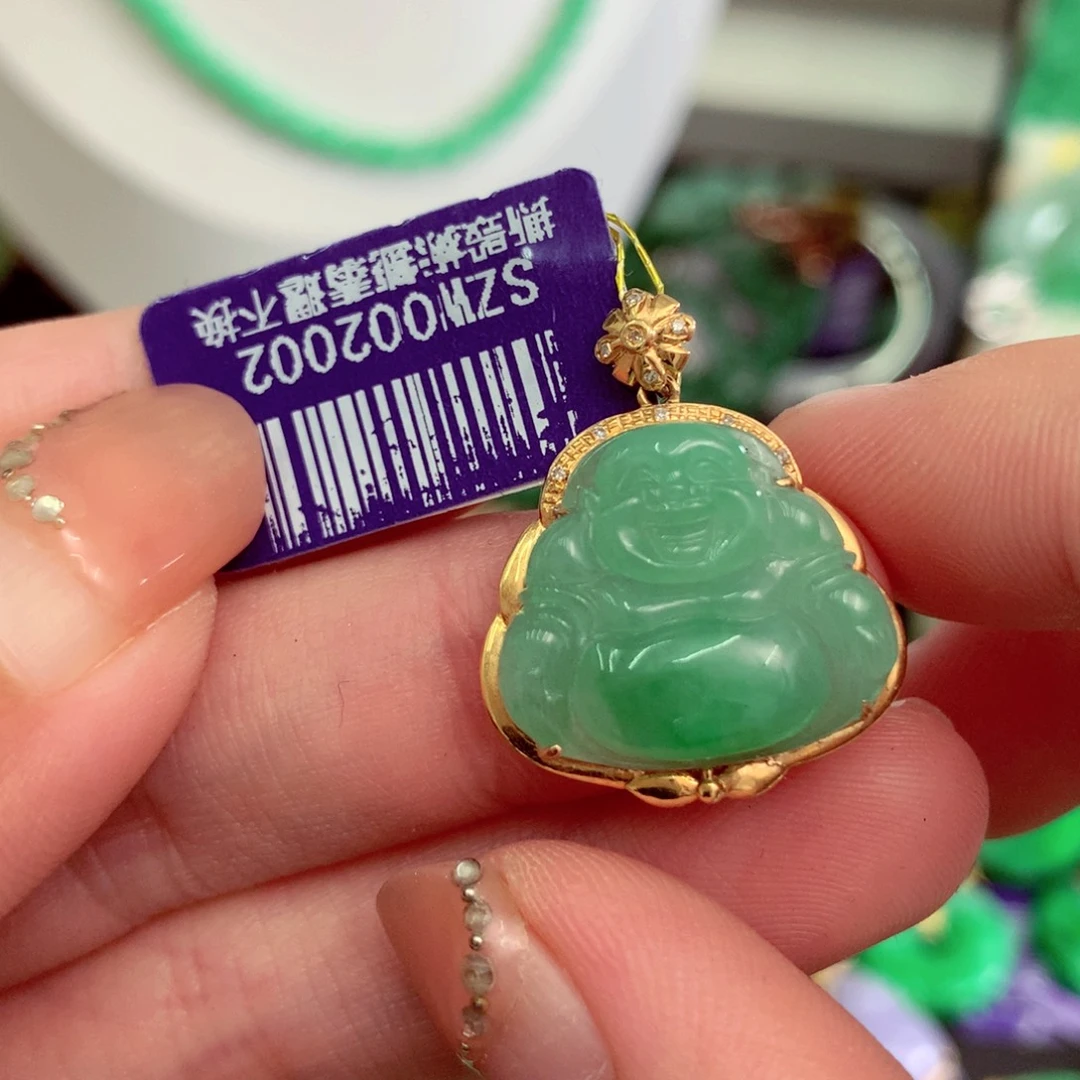 翡翠18K金镶嵌吊坠(不含链)