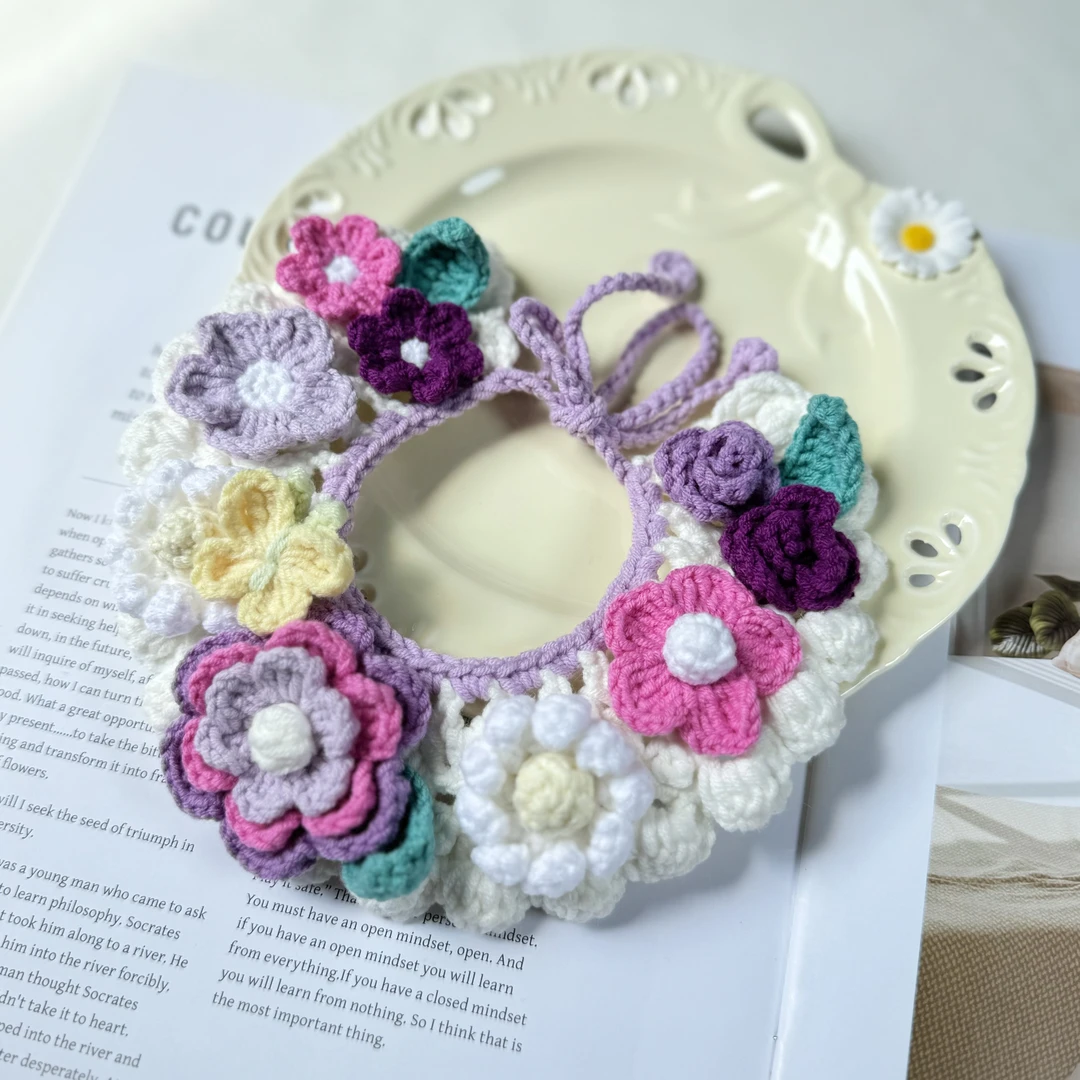 《莫奈花园》猫咪狗狗针织围脖围兜宠物生日礼物饰品写真猫咪围兜