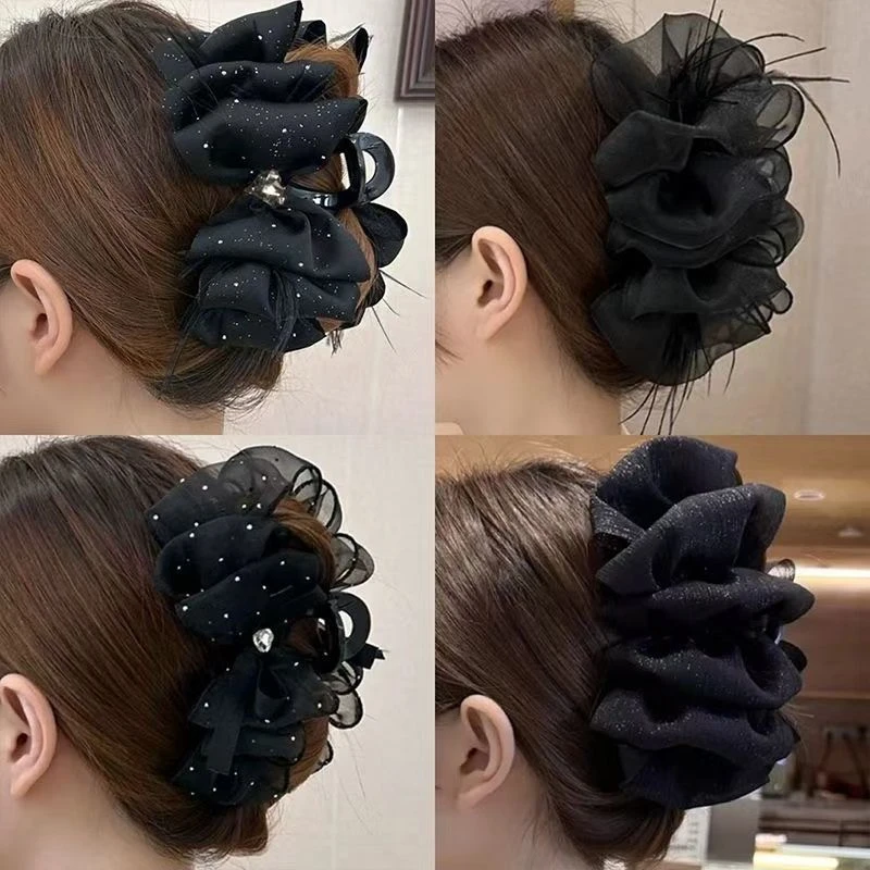满天星蝴蝶结网纱云朵后脑勺鲨鱼夹网纱泡泡抓夹高级发饰夹子发饰