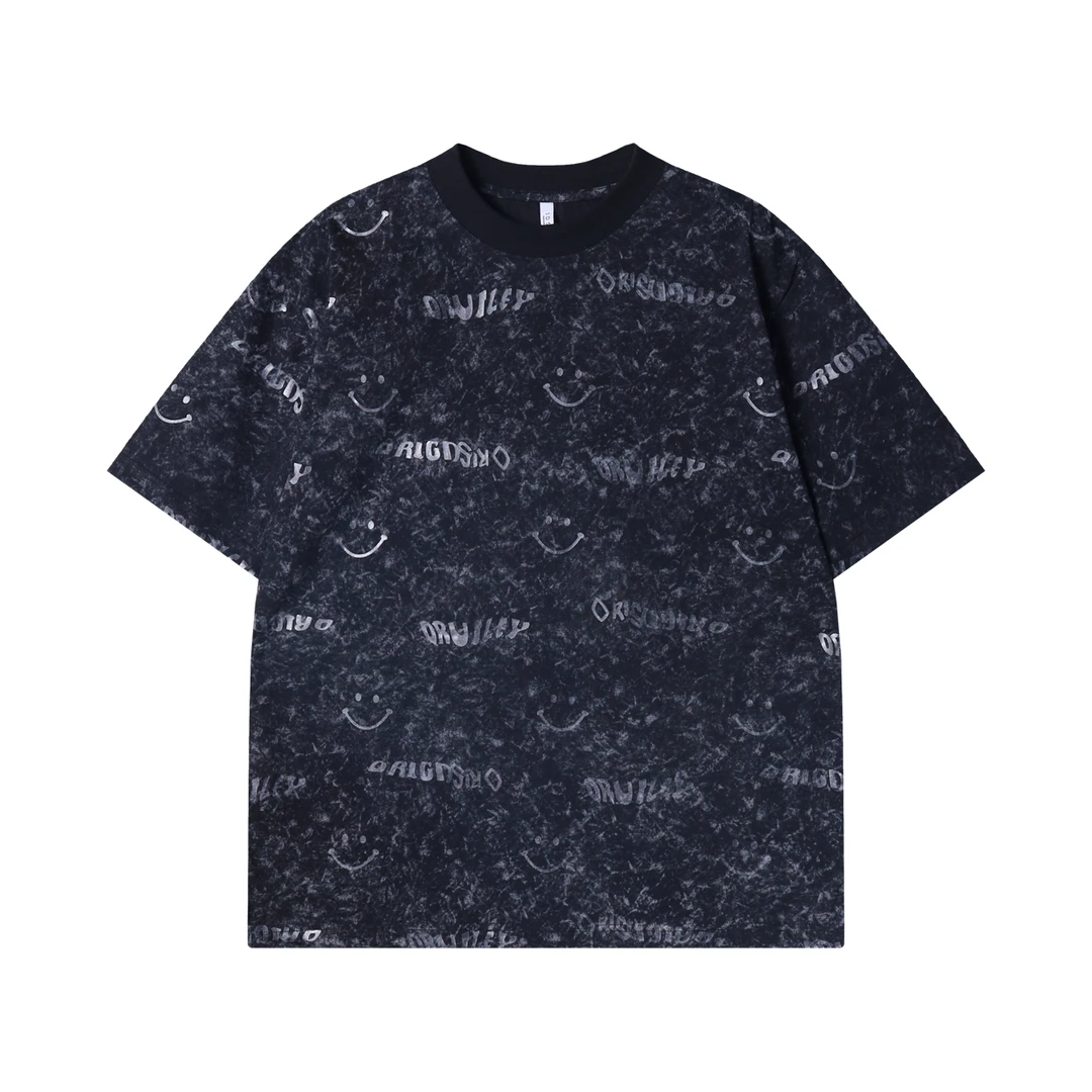 夏季高级感新款韩系扎染笑料字母印花短袖T恤百搭潮流套头上衣