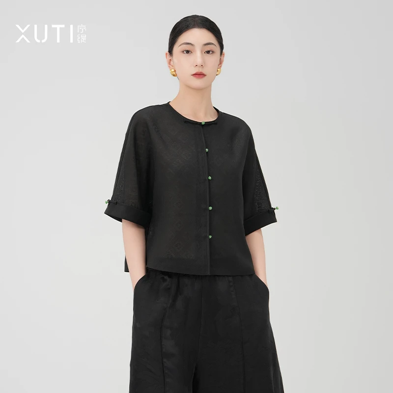 序缇新款夏季新中式四经绞罗香云纱双非遗桑蚕丝上衣H127-13569