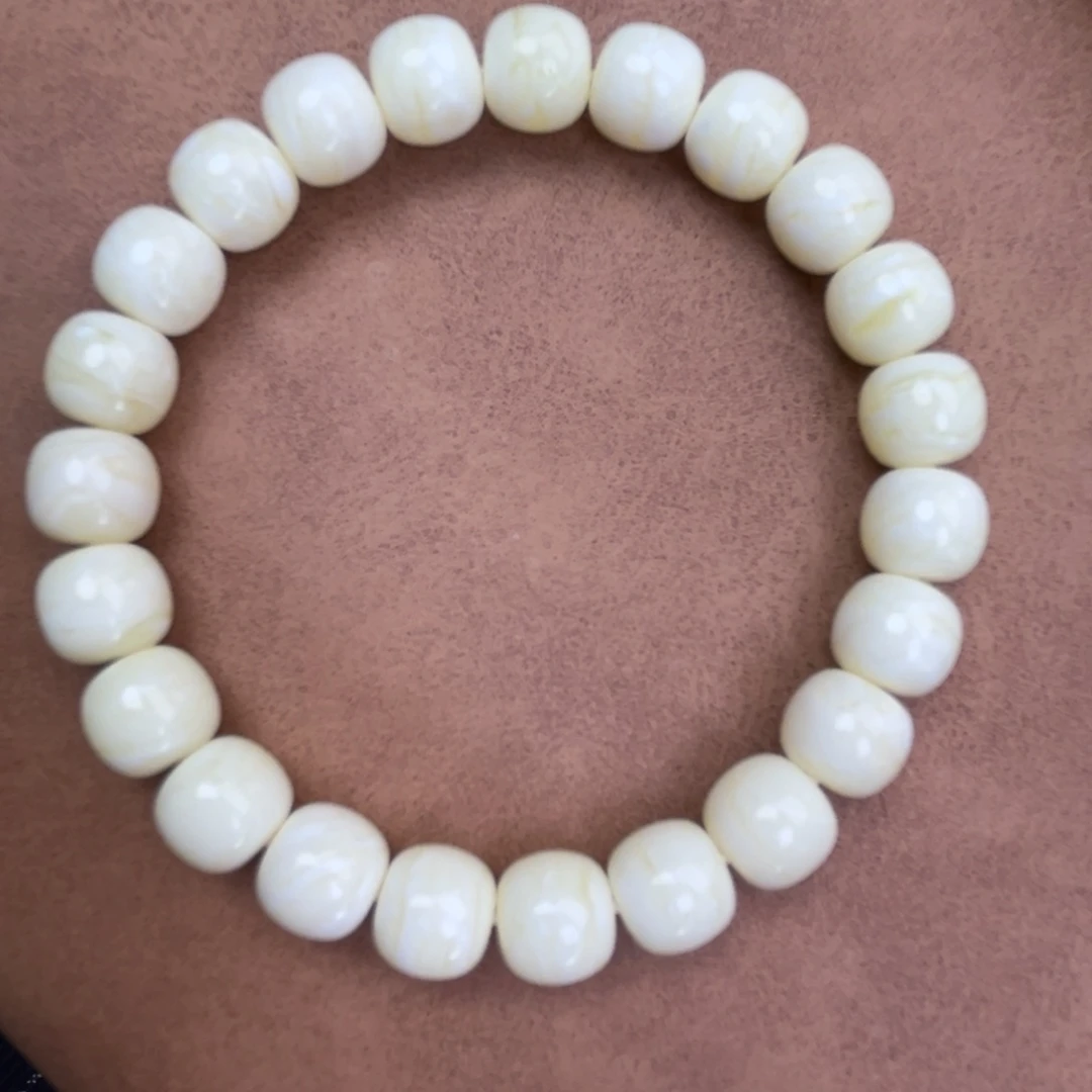 蜜蜡未镶嵌手串俄料同料瓷白金纹虎皮10*9腕口18+