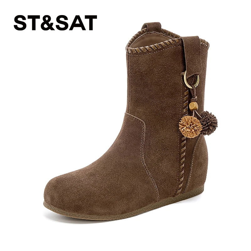 星期六复古港风经典配色短靴2025秋季新款舒适百搭美拉德显瘦女靴