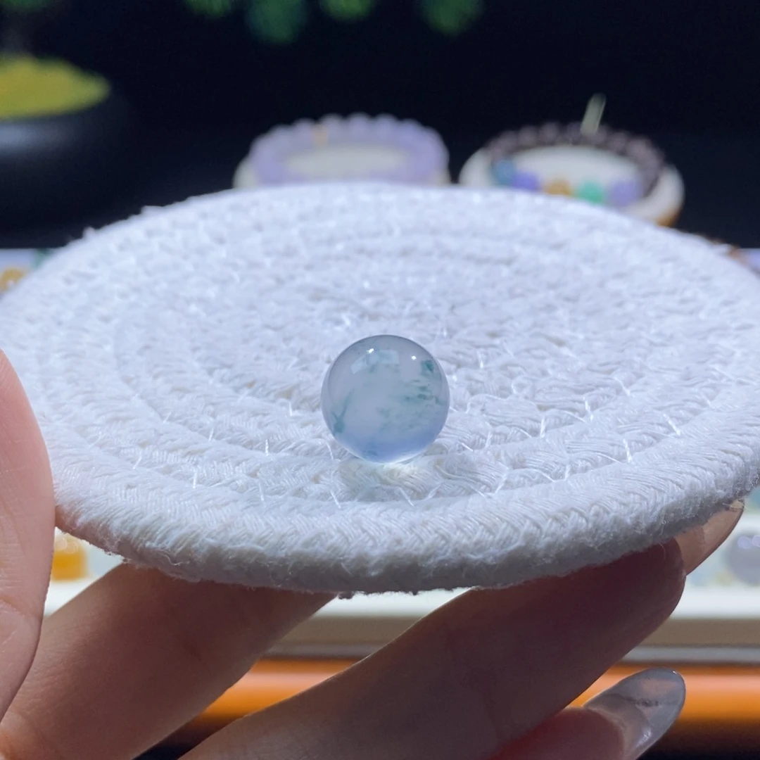 翡翠未镶嵌颈饰翡翠高冰蓝杠蓝花珠13.22mm