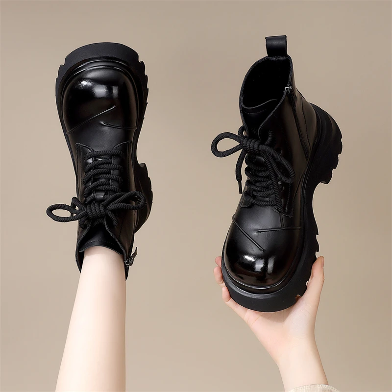 厚底马丁靴女2025秋冬新款英伦单靴增高圆头软底时尚复古瘦瘦短靴