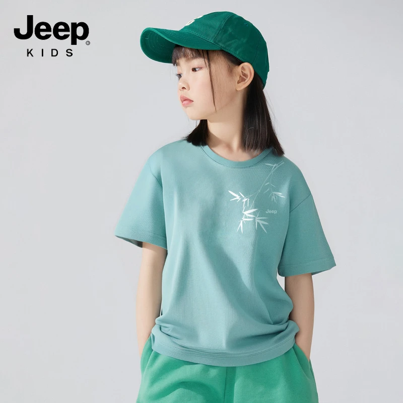 jeep童装儿童短袖T恤夏季女童男童圆领短袖时尚潮流设计中大儿童
