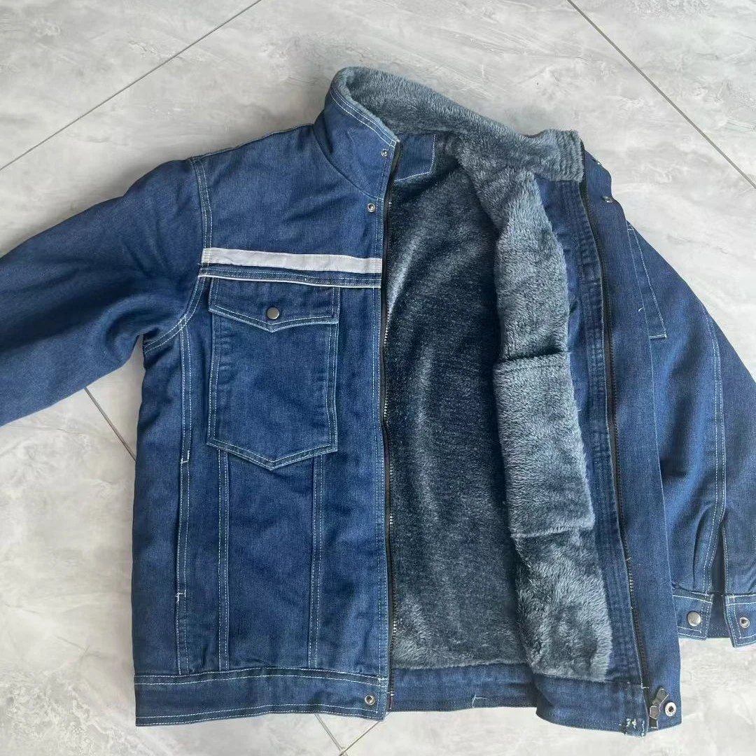 加厚焊工冬季牛仔外套棉服加绒工作服防烫耐磨保暖电焊工装劳保服