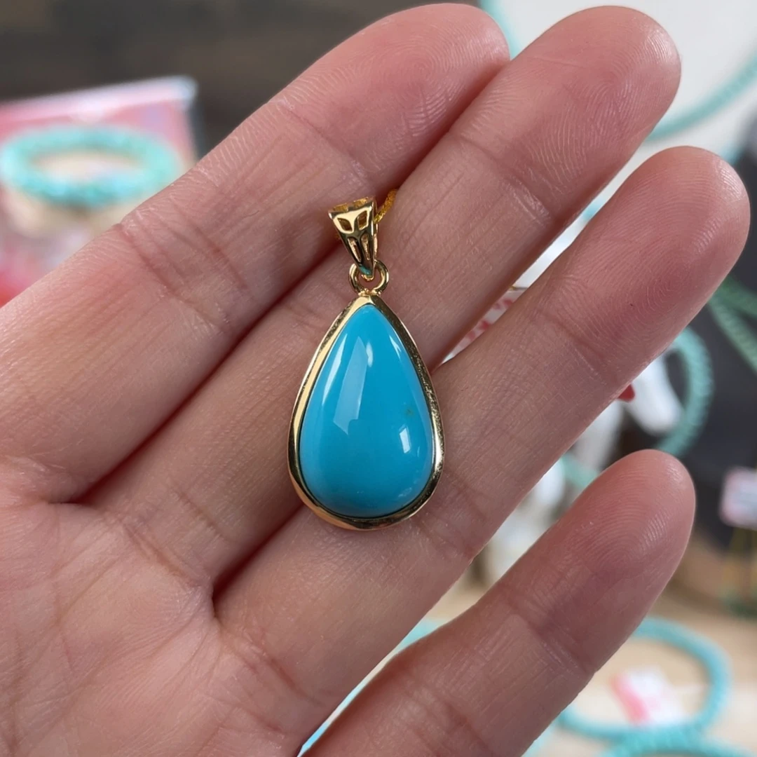 绿松石银S925镶嵌套链银吊坠