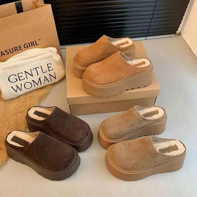 厚底增高勃肯鞋加绒包头半拖鞋女外穿225新款春秋季一脚蹬博肯鞋