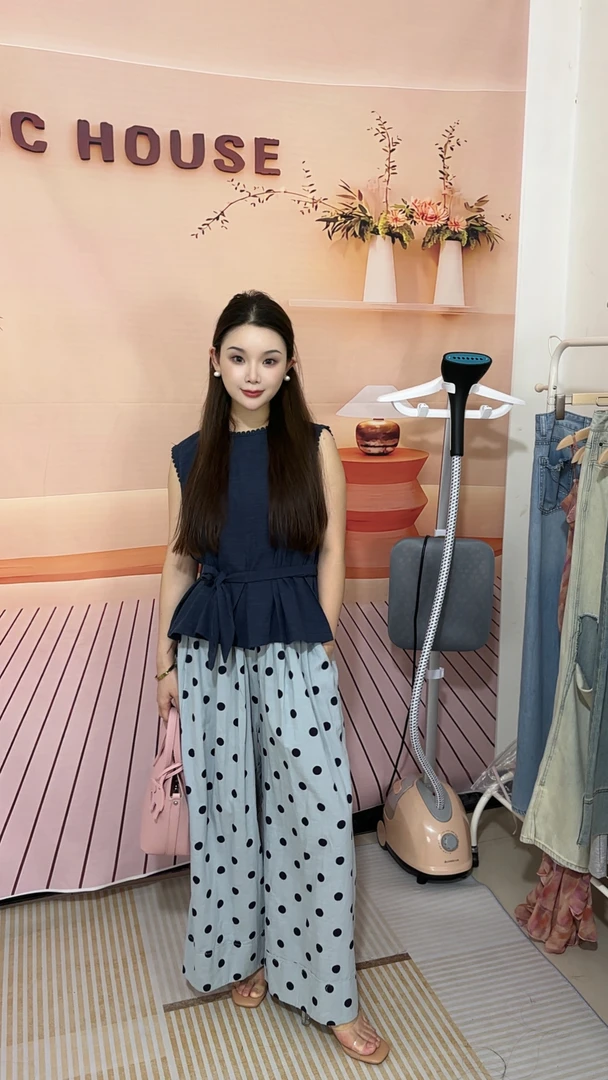 休闲裤甜美俏皮波点无袖韩版复古优雅时尚套装宽松