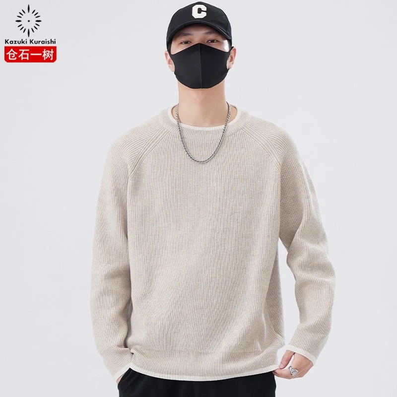 仓石一树潮牌圆领毛衣男2025新款宽松百搭休闲线衣打底针织衫上衣