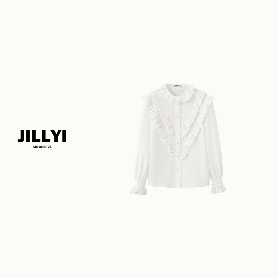 JILLYI珠海店【宫廷花园】白色圆领蕾丝木耳工艺公主气质优雅时尚衬