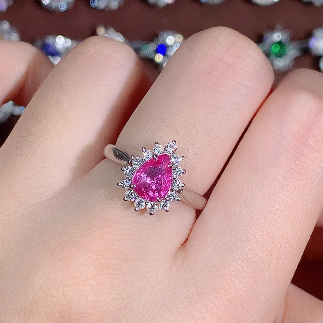 18K金镶嵌彩色蓝宝石戒指1.01ct/天然宝石/七天无理由