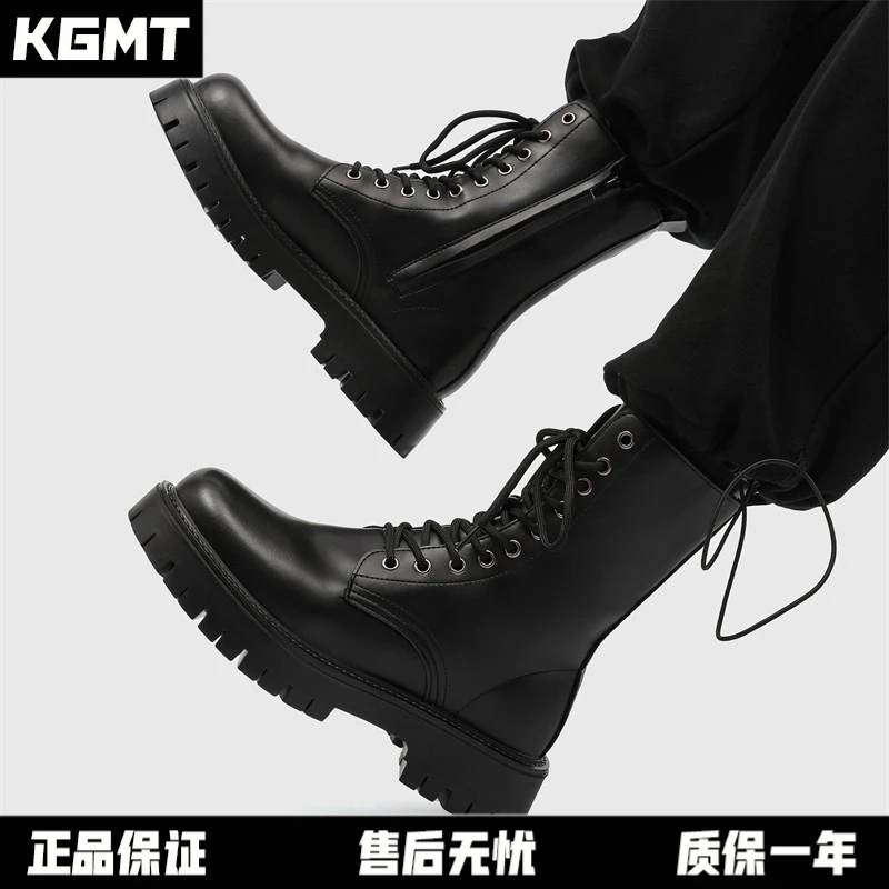 官方正品~高筒马丁靴男款英伦风高帮真皮工装机车靴男士增高夏季