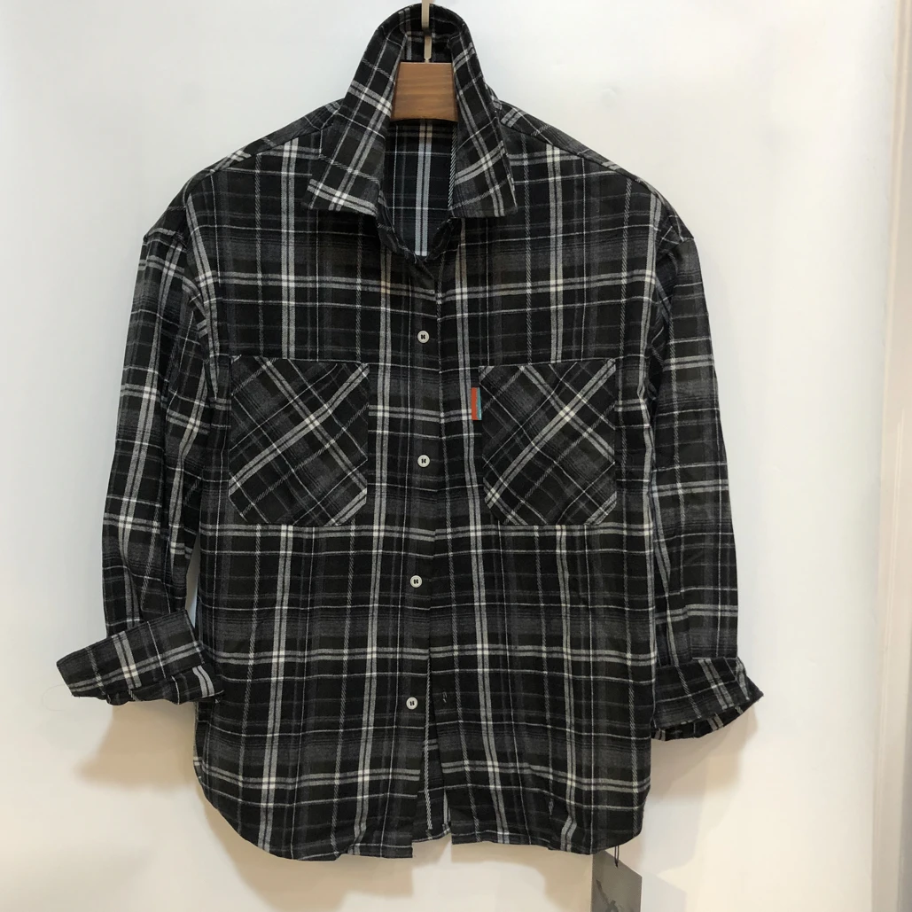 男士春秋季潮流休闲格子长袖衬衫日系复古风格外搭