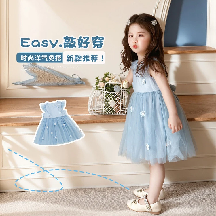 女童连衣裙夏季女童公主裙洋气背心裙萌娃连衣裙女宝宝无袖连衣裙