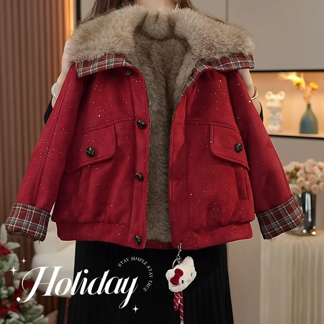 女童加绒派克服秋冬款2025新款洋气儿童韩版加厚女孩冬季保暖外套