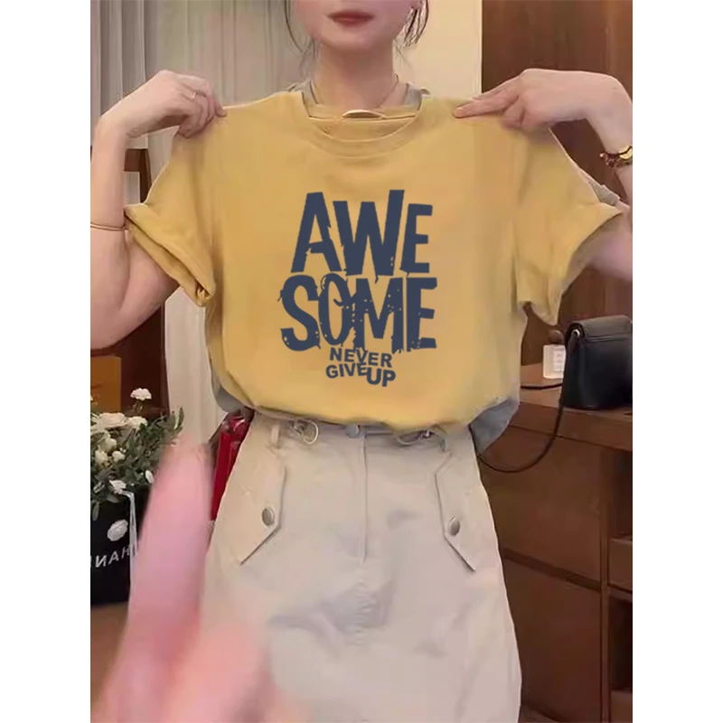 正肩纯棉短袖t恤女装时尚百搭洋气减龄显瘦黄色高级上衣夏季爆款