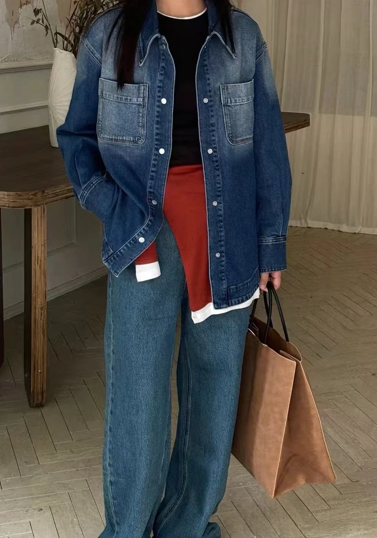 牛仔翻领休闲水洗外套