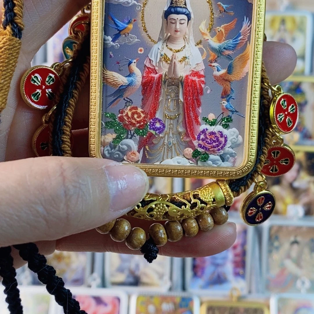 吊坠晚***忆手绘唐卡观音项链