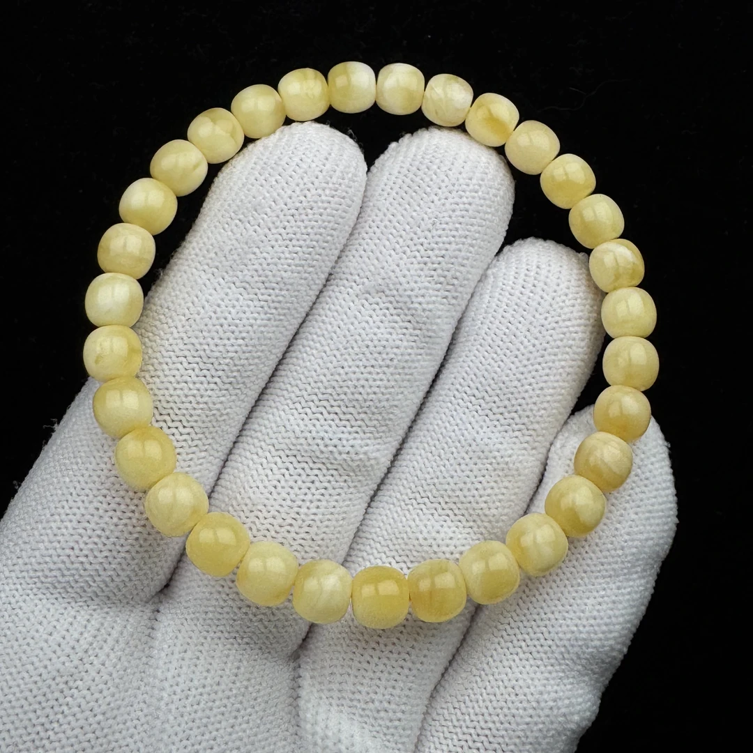 R3103天然蜜蜡制品 俄料花蜡单圈手串6x6mm5.1克抖音基地质检发货