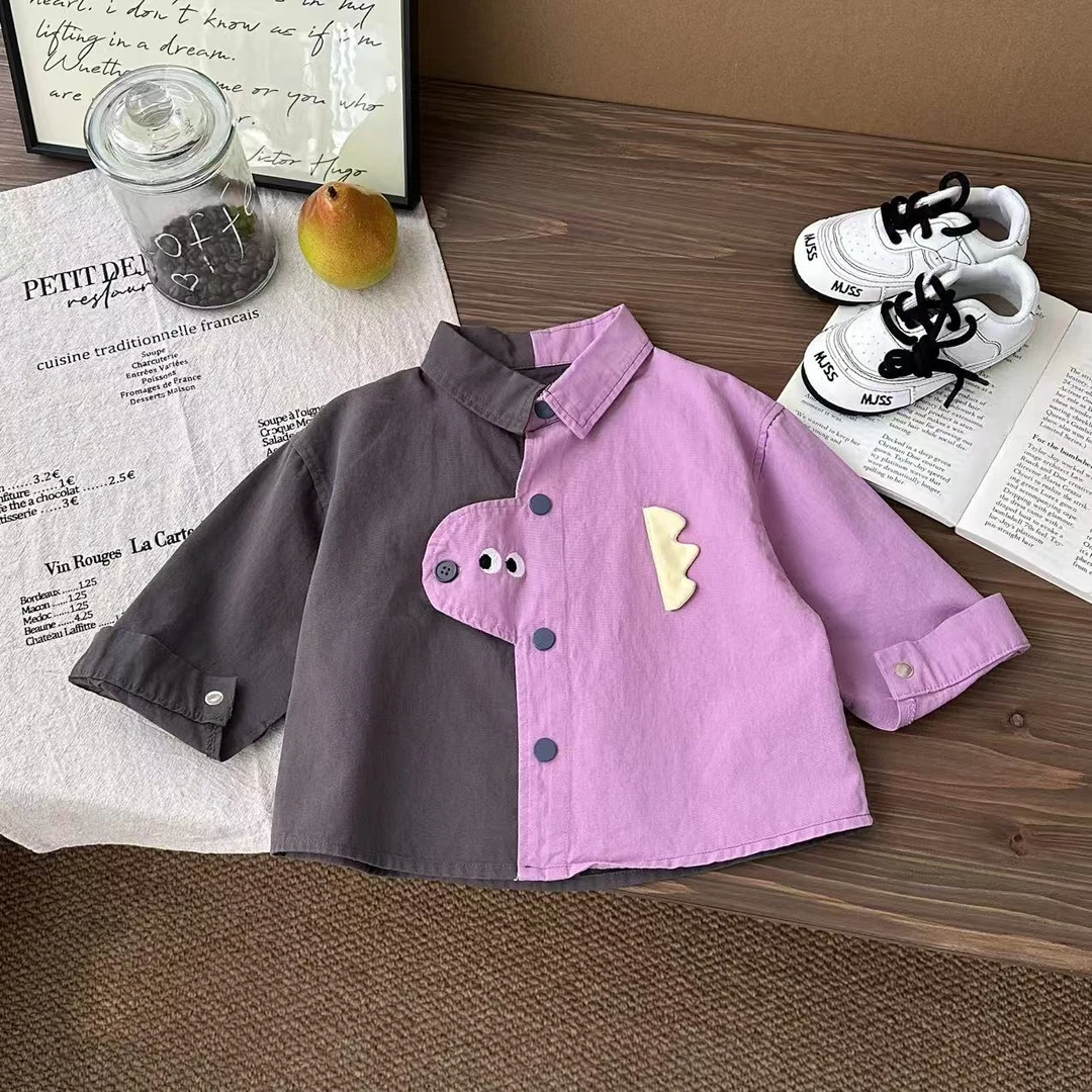 SCBEBE“紫龙压境”儿童衬衫秋新款男童长袖韩版卡通撞色上衣AW949