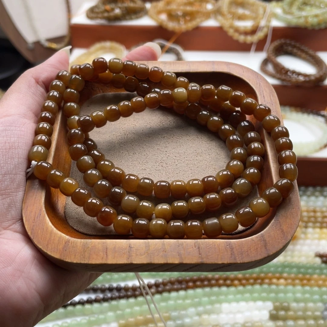 和田玉未镶嵌毛衣链珠串6*7mm
