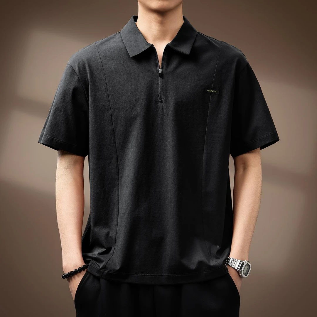 杜拉妮高端美式复古半拉链短袖Polo衫男2025夏季新款宽松休闲半袖