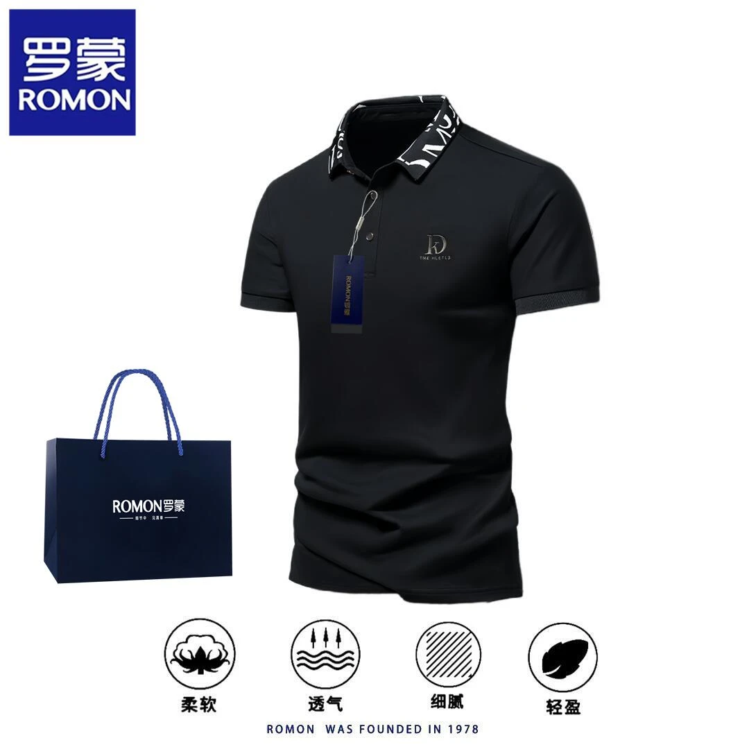 罗蒙夏季新款冰丝男士短袖POLO衫半袖翻领T恤男装青年透气上衣潮t
