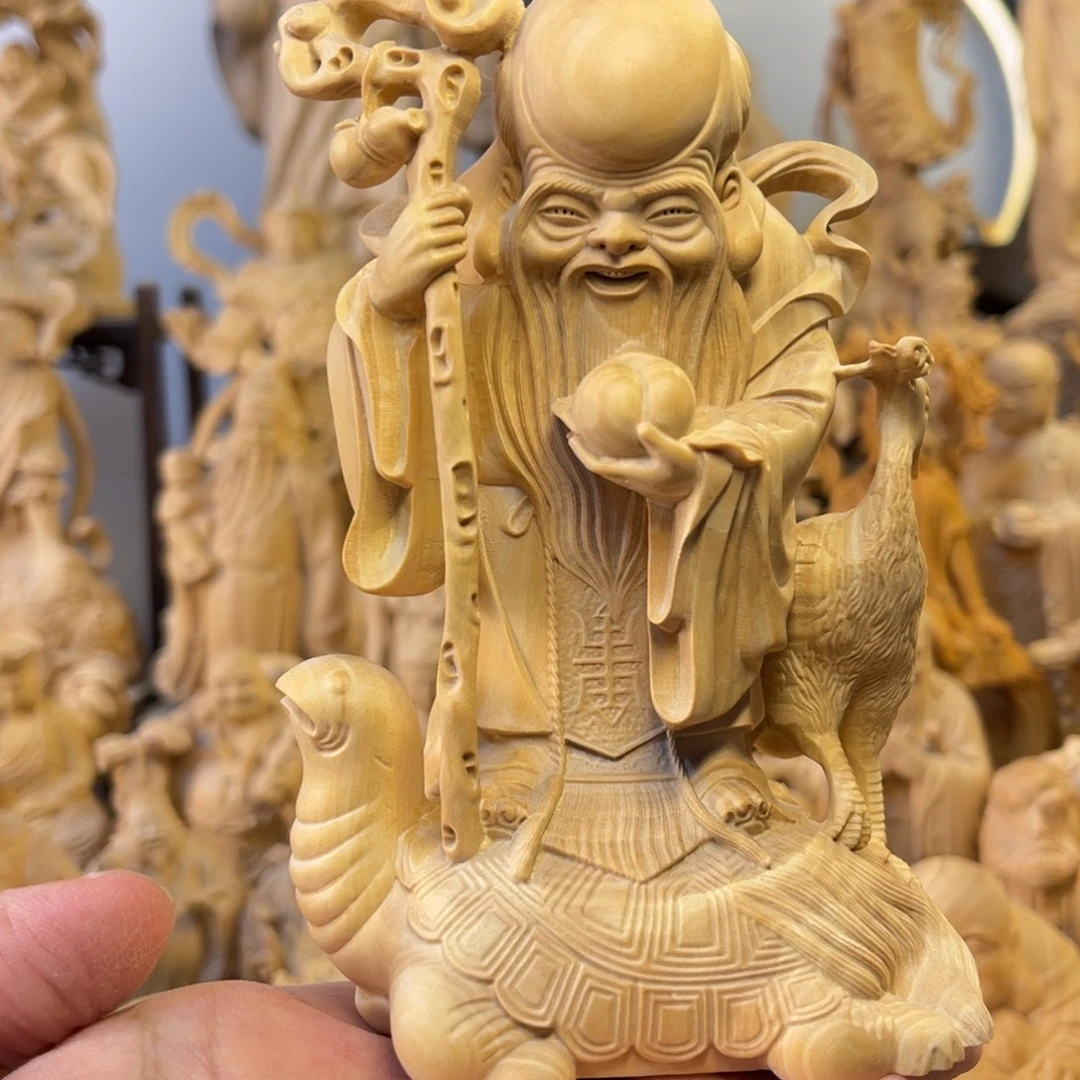 阳***家木小叶黄杨木13高寿星摆件